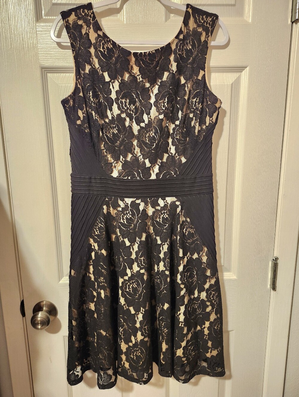 Danny & Nicole Black Lace Overlay Dress with Nude Underlay Size 14